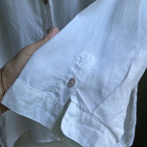Edward White Linen Back Split Hem Double Front Chest Pocket Shirt Blouse, Size L - Picture 6 of 10